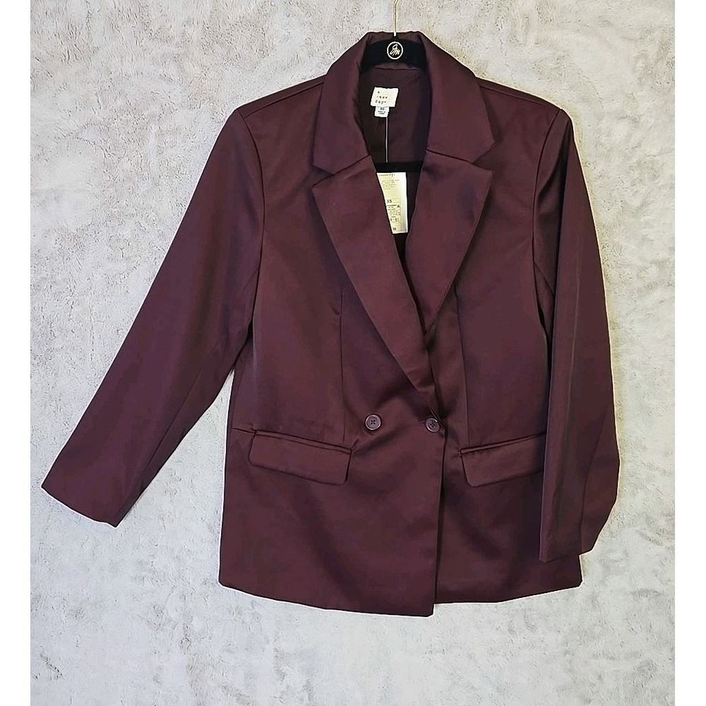 Women's Structured Satin Blazer - A New Day SIZE X-Small Burgundy Dress Jacket